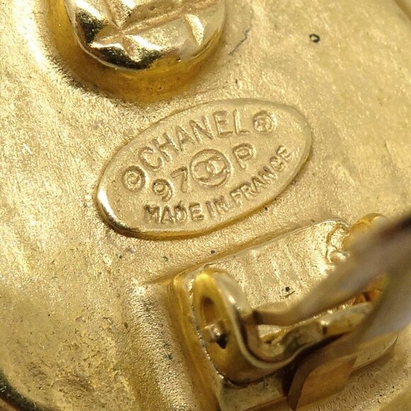 Chanel Button Earrings Clip-On Gold Pink 97P - Picture 7 of 8